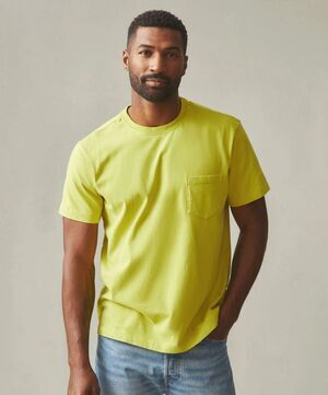 American Giant Pocket T-Shirt Mens XL Yellow Snake Eye Cotton Crew Neck Tee NEW